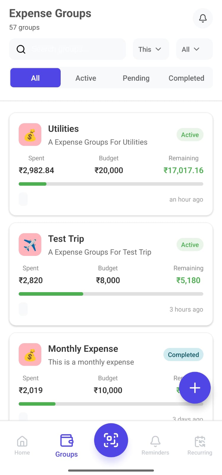 Expense Groups Screen - AuExpense Mobile App